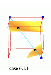 Topological configurations with one ambiguous face: trilinear model in yellow-orange, isopoints in black, positive nodes in blue, rays in cyan.