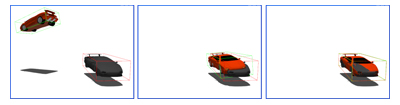 Illustration of the experimental task that had to be solved. Left: Initial situation. Middle: Roughly approached target pose (the approach time is measured). Right: Solved task (the precision time is measured).