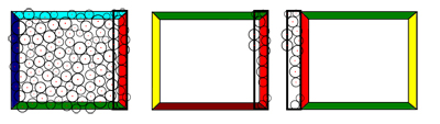 One step of Alg. 1 to generate Wang-tile sets that allow to generate seamless tilings with radii varying PDDs. The edge region of the first tile in one direction is copied to all other tiles (only three shown) in the set.