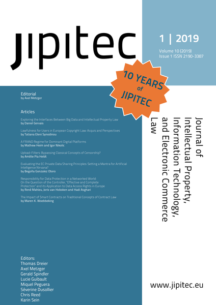 JIPITEC 10 (1) 2019 Cover